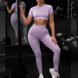 Seamless Set: Women's Fitness Leggings & Short Sleeve Top