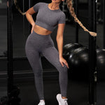 Seamless Set: Women's Fitness Leggings & Short Sleeve Top